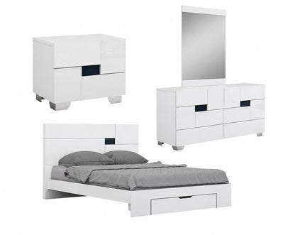 Four Piece White Solid Wood Bedroom Set With Mirror