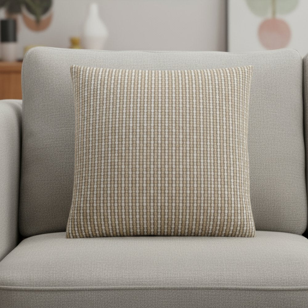 18" X 18" Taupe Polyester Striped Zippered Pillow