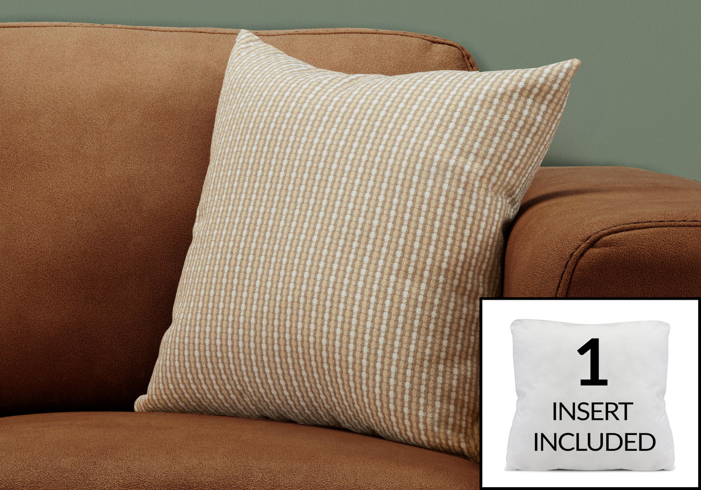 18" X 18" Taupe Polyester Striped Zippered Pillow