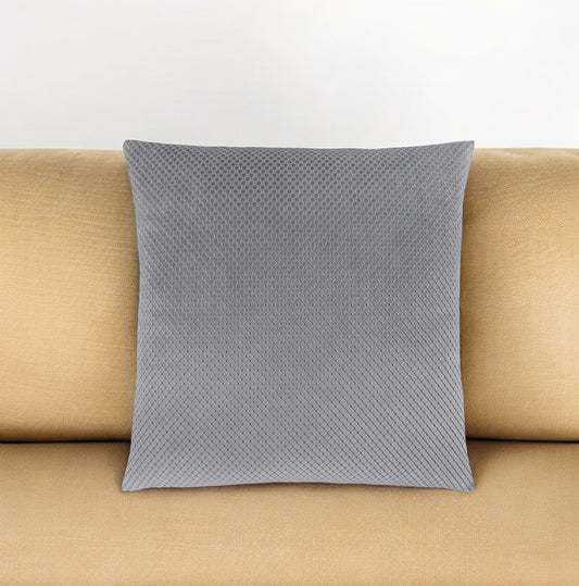 18" X 18" Silver Velvet Polyester Diamond Zippered Pillow