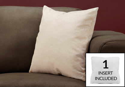18" X 18" Taupe Velvet Polyester Feather Zippered Pillow