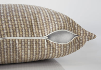 Set Of Two 18" X 18" Taupe Polyester Striped Zippered Pillow