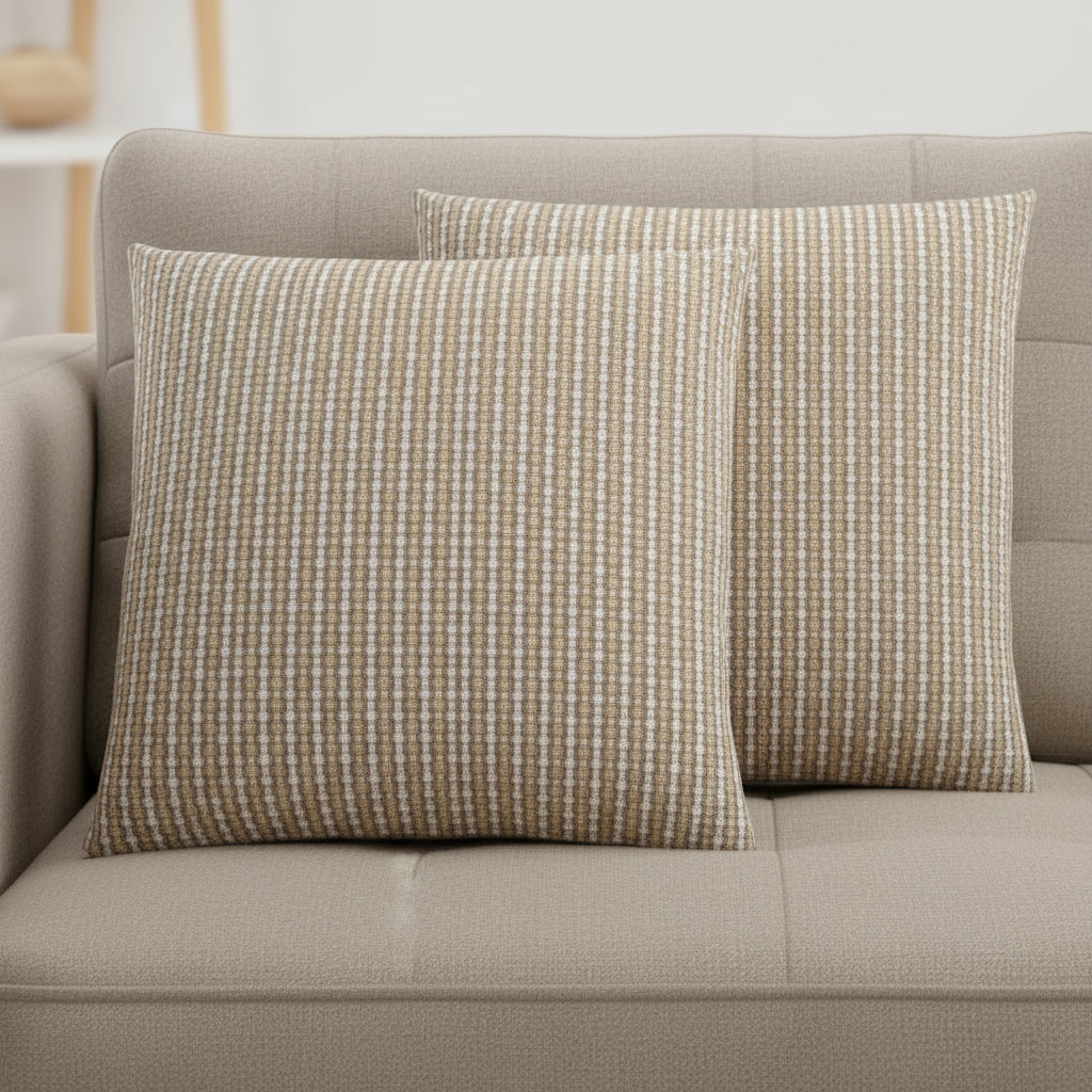 Set Of Two 18" X 18" Taupe Polyester Striped Zippered Pillow