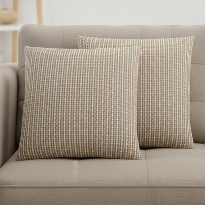 Set Of Two 18" X 18" Taupe Polyester Striped Zippered Pillow