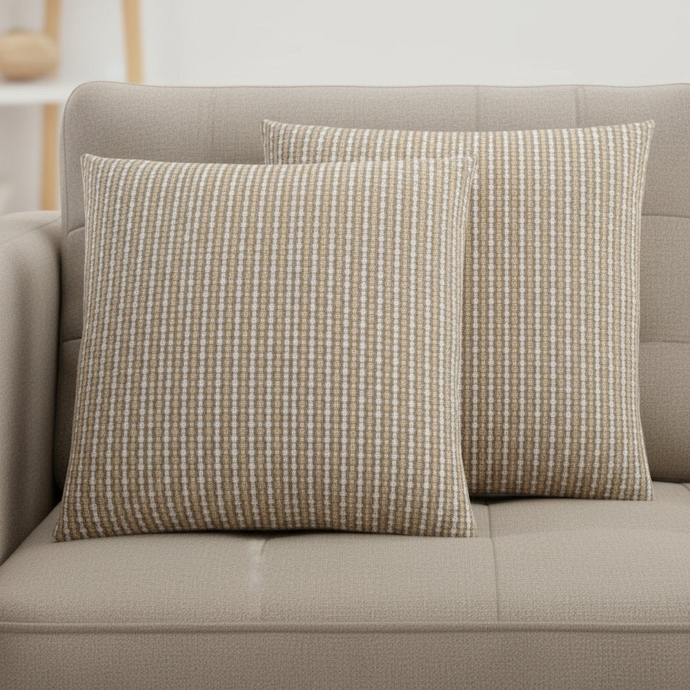 Set Of Two 18" X 18" Taupe Polyester Striped Zippered Pillow