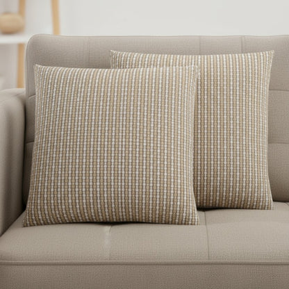 Set Of Two 18" X 18" Taupe Polyester Striped Zippered Pillow