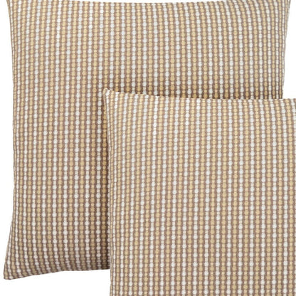 Set Of Two 18" X 18" Gold and White Polyester Striped Zippered Pillow