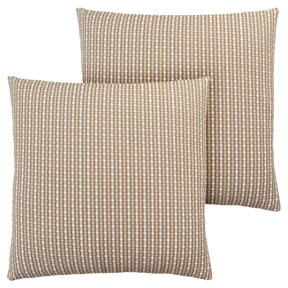 Set Of Two 18" X 18" Gold and White Polyester Striped Zippered Pillow