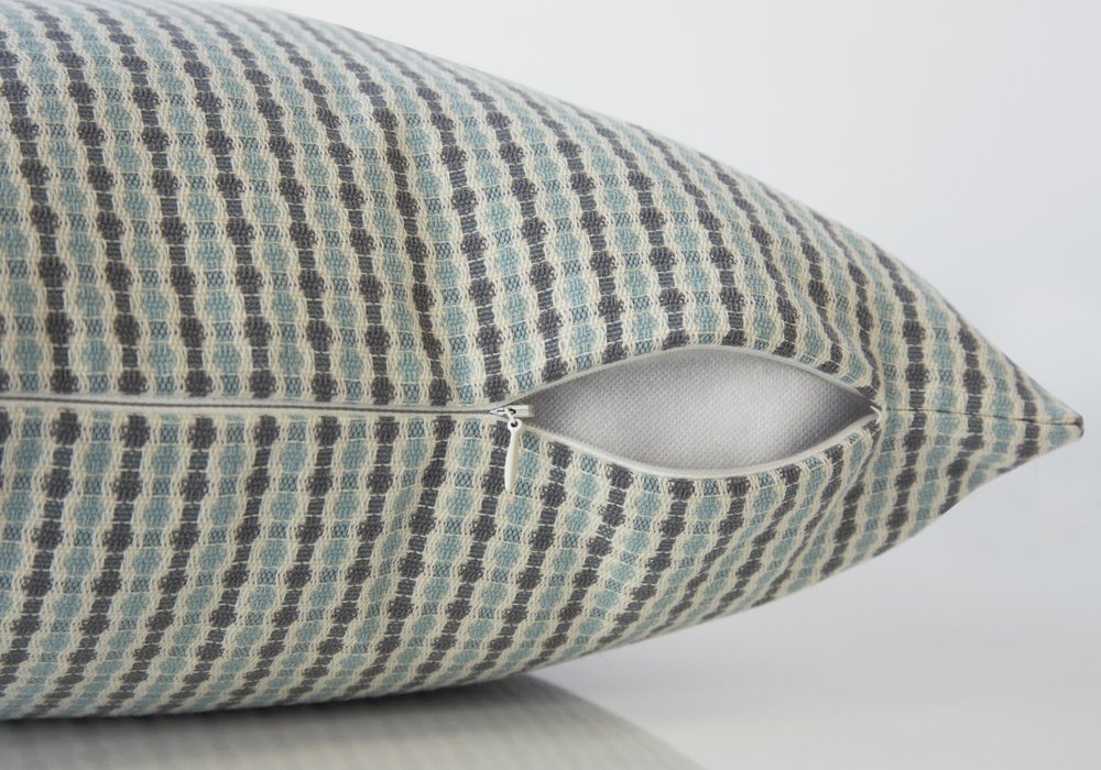 Set Of Two 18" X 18" Blue and Gray Polyester Striped Zippered Pillow