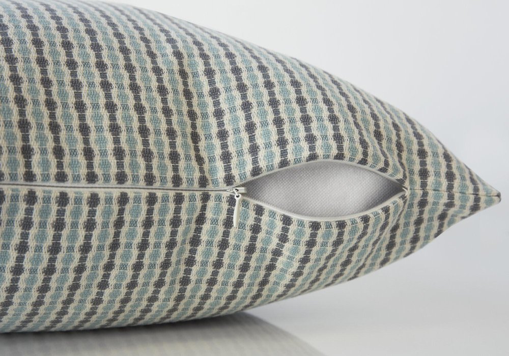 Set Of Two 18" X 18" Blue and Gray Polyester Striped Zippered Pillow