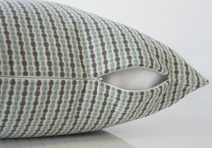 Set Of Two 18" X 18" Blue and Gray Polyester Striped Zippered Pillow