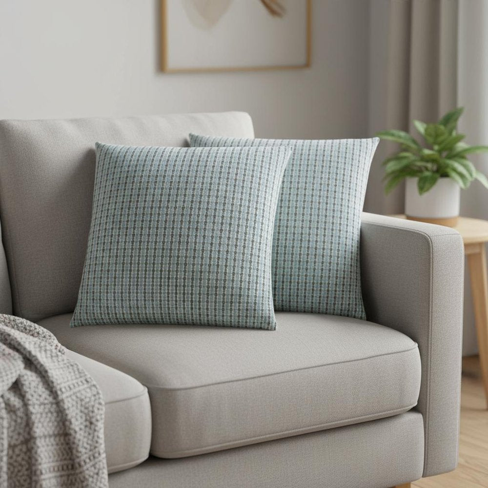 Set Of Two 18" X 18" Blue and Gray Polyester Striped Zippered Pillow