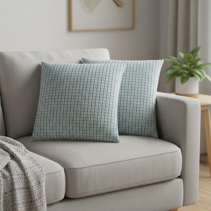 Set Of Two 18" X 18" Blue and Gray Polyester Striped Zippered Pillow