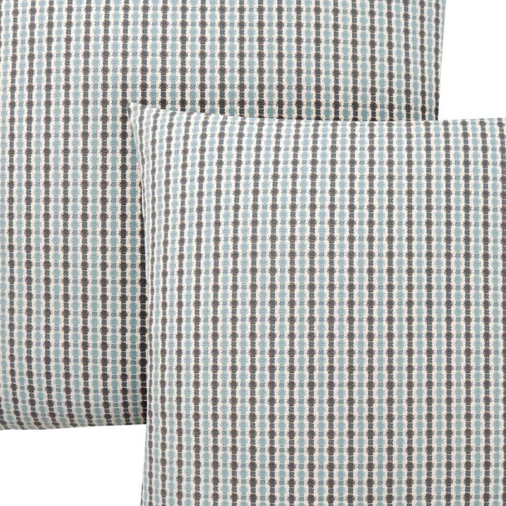 Set of Two 18" Black Gray And White Fabric Striped Throw Pillows