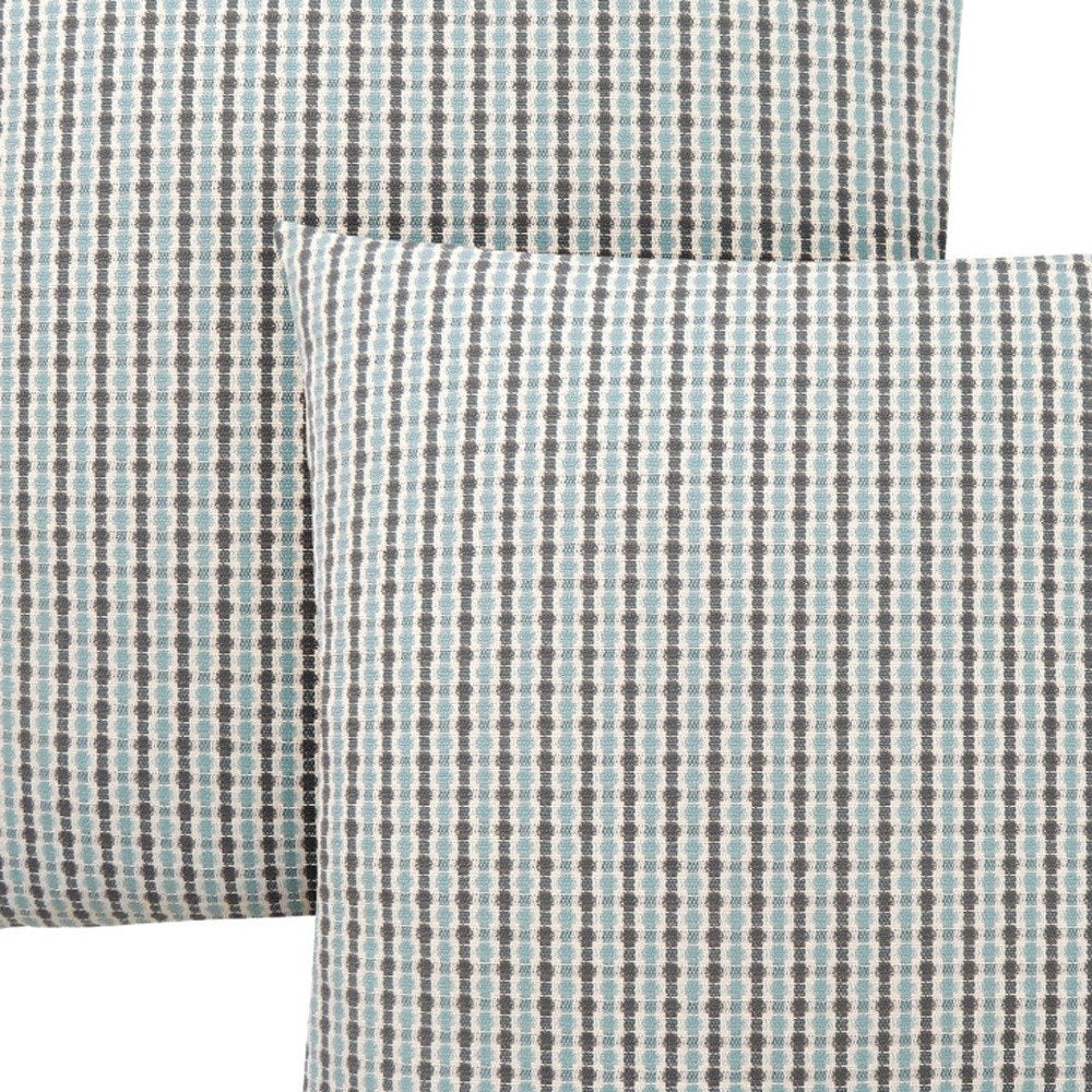 Set Of Two 18" X 18" Blue and Gray Polyester Striped Zippered Pillow