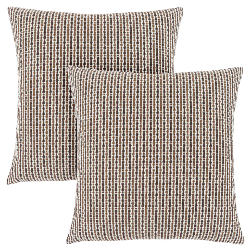 Set Of Two 18" X 18" Brown and White Polyester Striped Zippered Pillow