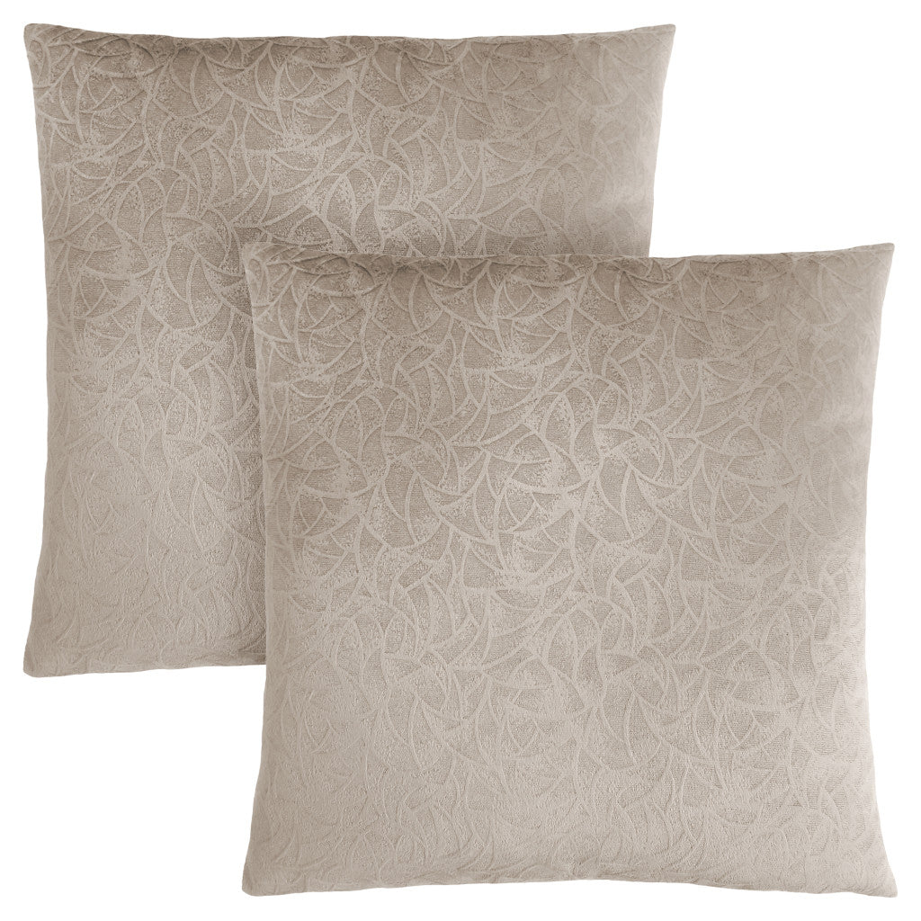 Set Of Two 18" X 18" Taupe Velvet Polyester Floral Zippered Pillow