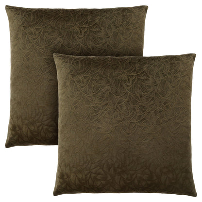 Set Of Two 18" X 18" Taupe Velvet Polyester Floral Zippered Pillow