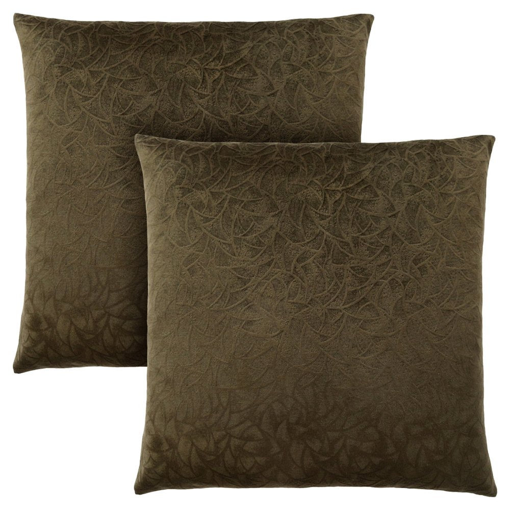 Set Of Two 18" X 18" Brown Velvet Polyester Floral Zippered Pillow