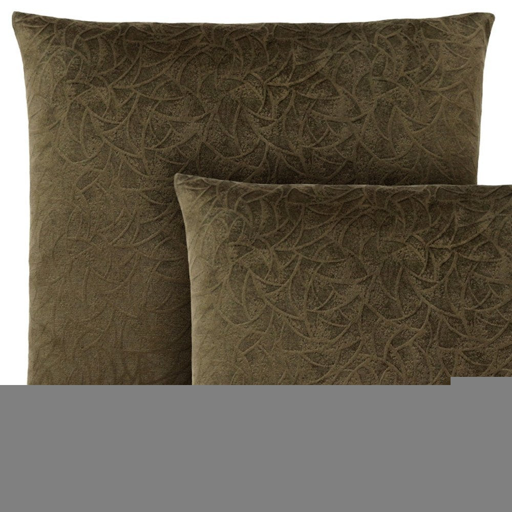 Set Of Two 18" X 18" Dark Green Velvet Polyester Floral Zippered Pillow