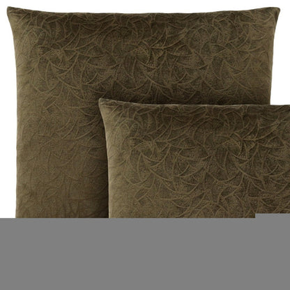 Set Of Two 18" X 18" Dark Green Velvet Polyester Floral Zippered Pillow