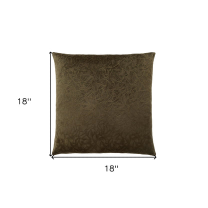 Set Of Two 18" X 18" Taupe Velvet Polyester Floral Zippered Pillow