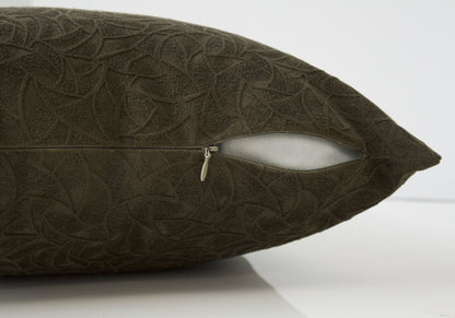 Set Of Two 18" X 18" Dark Green Velvet Polyester Floral Zippered Pillow