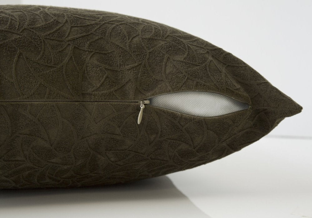 Set Of Two 18" X 18" Brown Velvet Polyester Floral Zippered Pillow