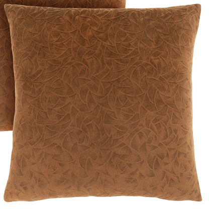 Set Of Two 18" X 18" Taupe Velvet Polyester Floral Zippered Pillow