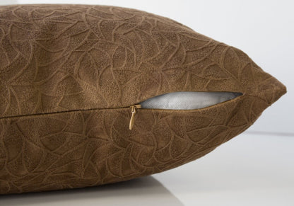 Set Of Two 18" X 18" Brown Velvet Polyester Floral Zippered Pillow