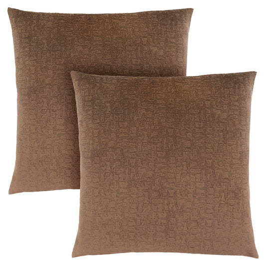 Set Of Two 18" X 18" Brown Velvet Polyester Mosaic Zippered Pillow