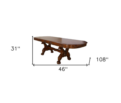 46" Dark Brown Free Form Solid Wood Double Pedestal Base Dining Table