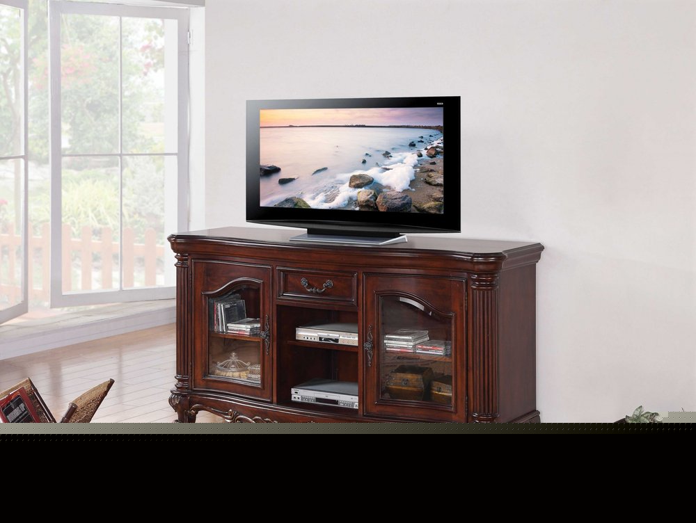 65" Brown Cherry Cabinet Enclosed Storage TV Stand with Bookcase