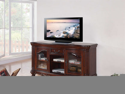 65" Brown Cherry Cabinet Enclosed Storage TV Stand with Bookcase