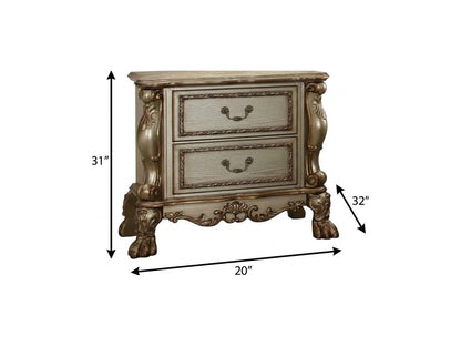 31" Gold Two Drawers Solid Wood Mirrored Nightstand
