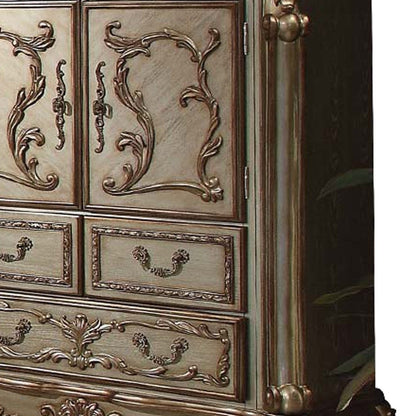 20" X 43" X 55" Gold Patina Bone Wood Poly Resin Chest