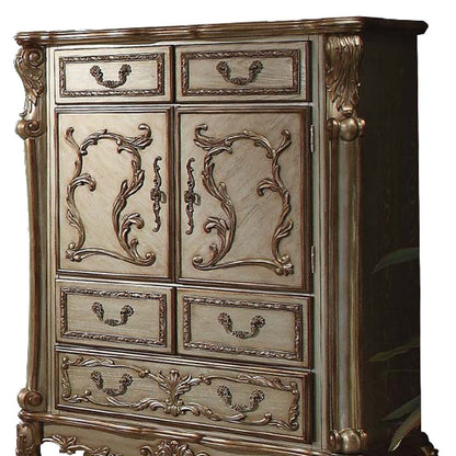 20" X 43" X 55" Gold Patina Bone Wood Poly Resin Chest