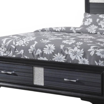 Black Gray and Silver Faux Crystal Bling Wood King Bed Frame With Two Drawers