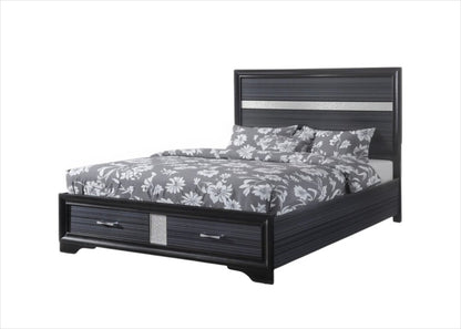 Black Gray and Silver Faux Crystal Bling Wood King Bed Frame With Two Drawers