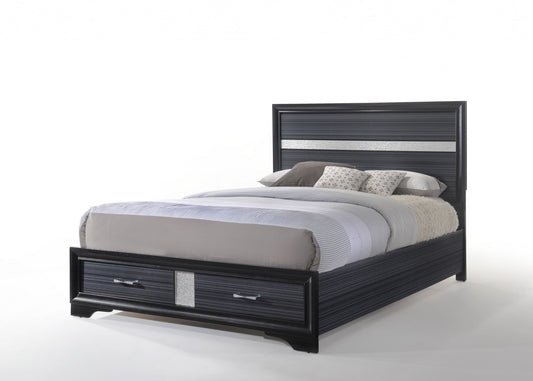 Beige And Black Upholstered Wooltwo Drawer Bed