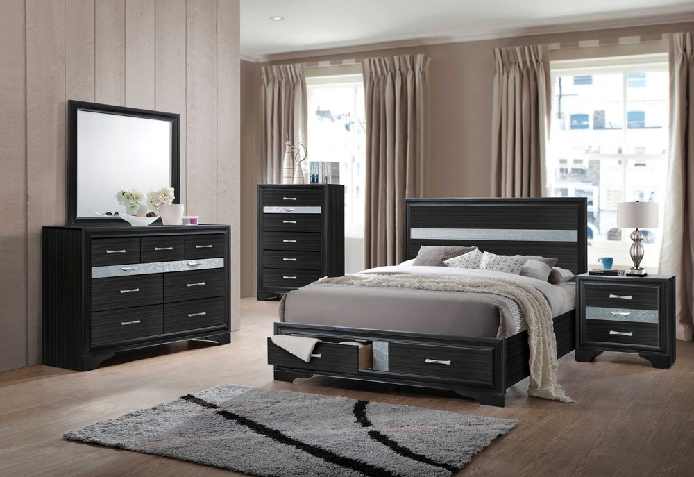 Black And Gray Wood Queen With Two Drawers Bed Frame