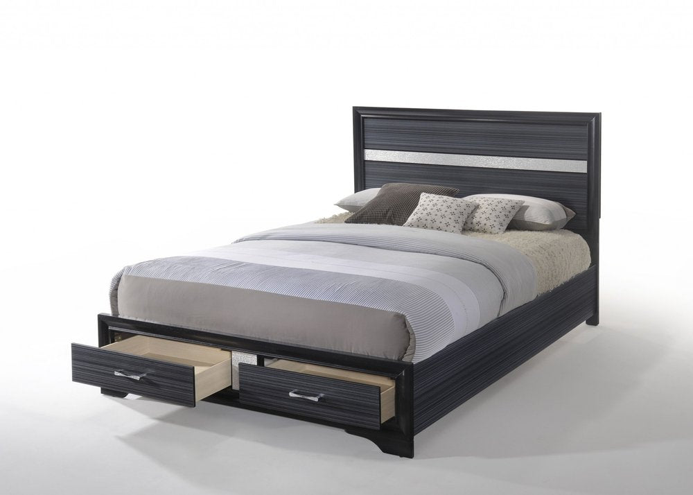 Black And Gray Wood Queen With Two Drawers Bed Frame