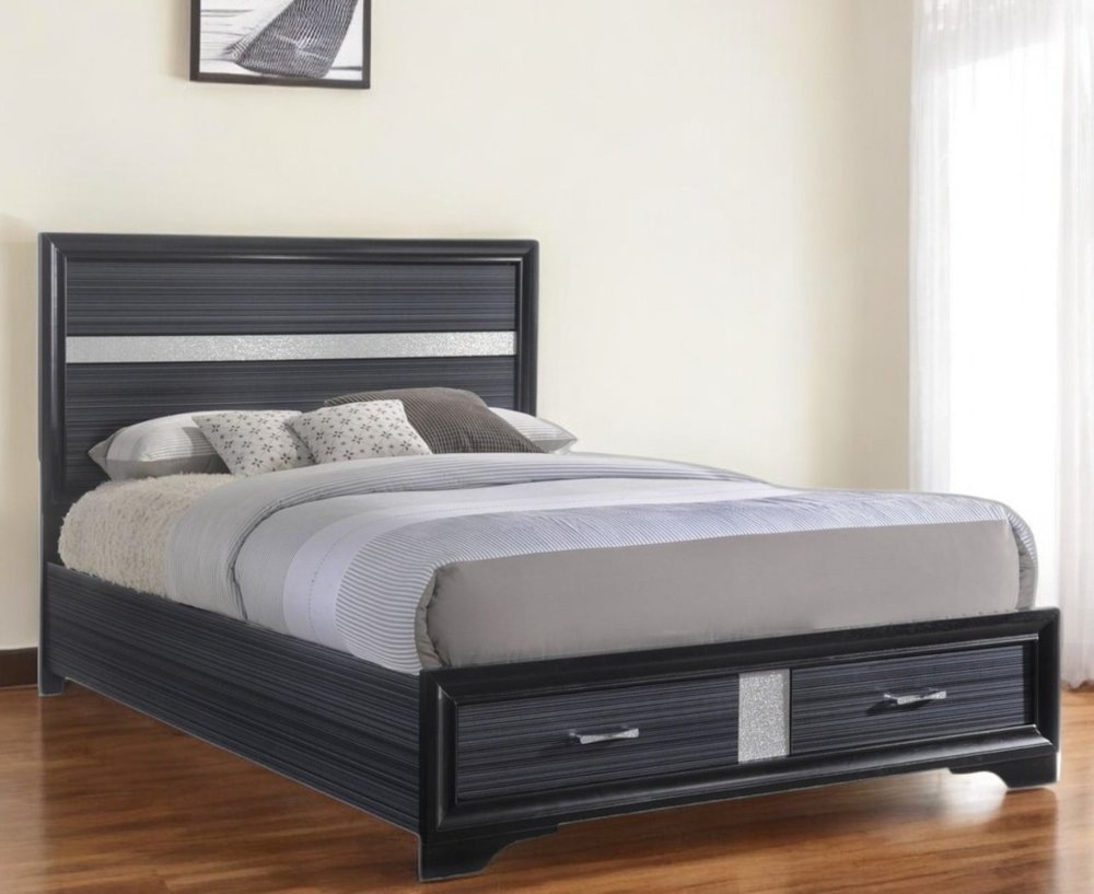 Black And Gray Wood Queen With Two Drawers Bed Frame