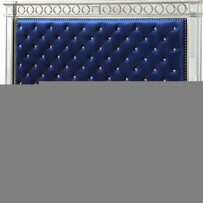 Blue Queen Tufted Upholstered Velvet Bed Frame with Nailhead Trim