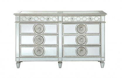 68" Silver Wood Mirrored Eight Drawer Double Dresser