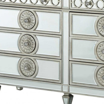 68" Silver Wood Mirrored Eight Drawer Double Dresser
