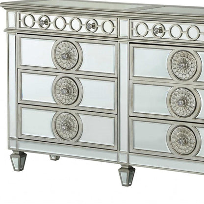 68" Silver Wood Mirrored Eight Drawer Double Dresser