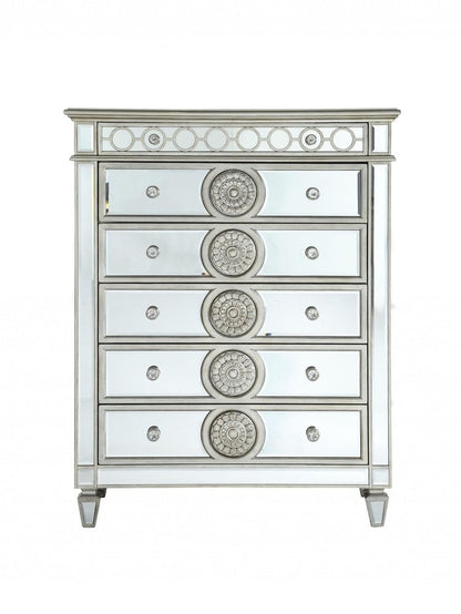 44" Silver Solid Wood Mirrored Six Drawer Dresser