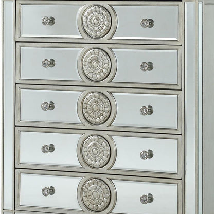 44" Silver Solid Wood Mirrored Six Drawer Dresser