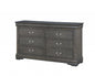57" Gray Solid Wood Six Drawer Double Dresser